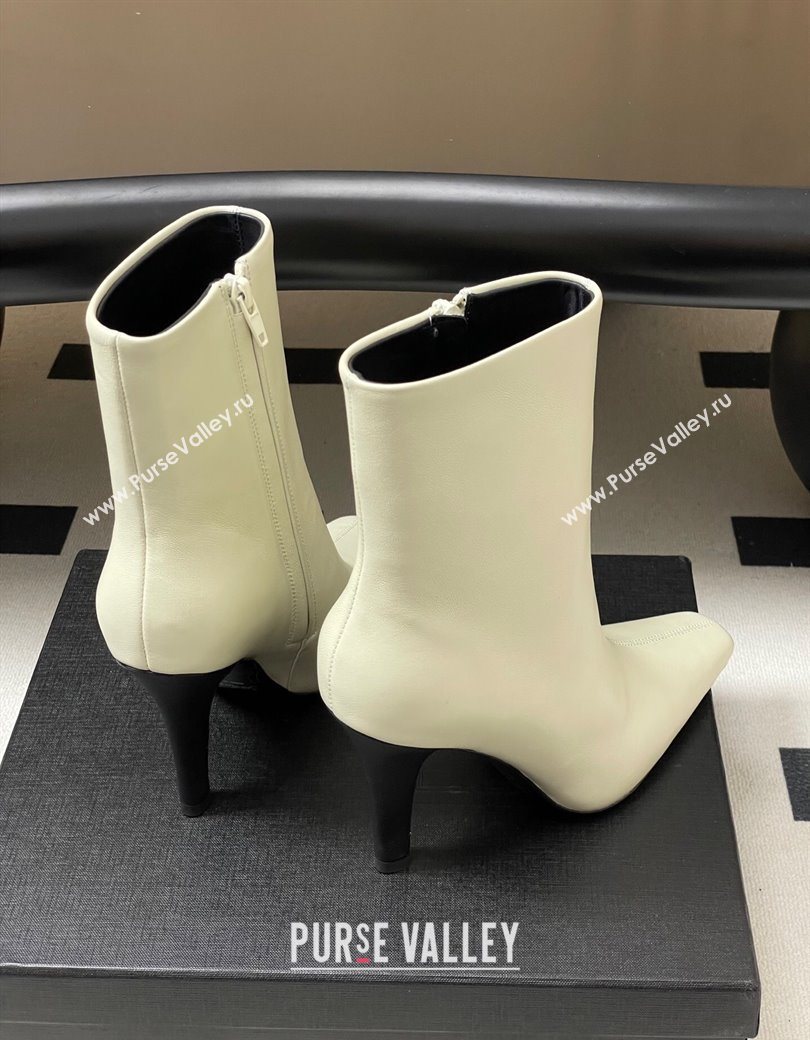 Saint Laurent Jill Heel Booties 10cm in Calfskin Leather White 2025 806674 (MD-251213023)