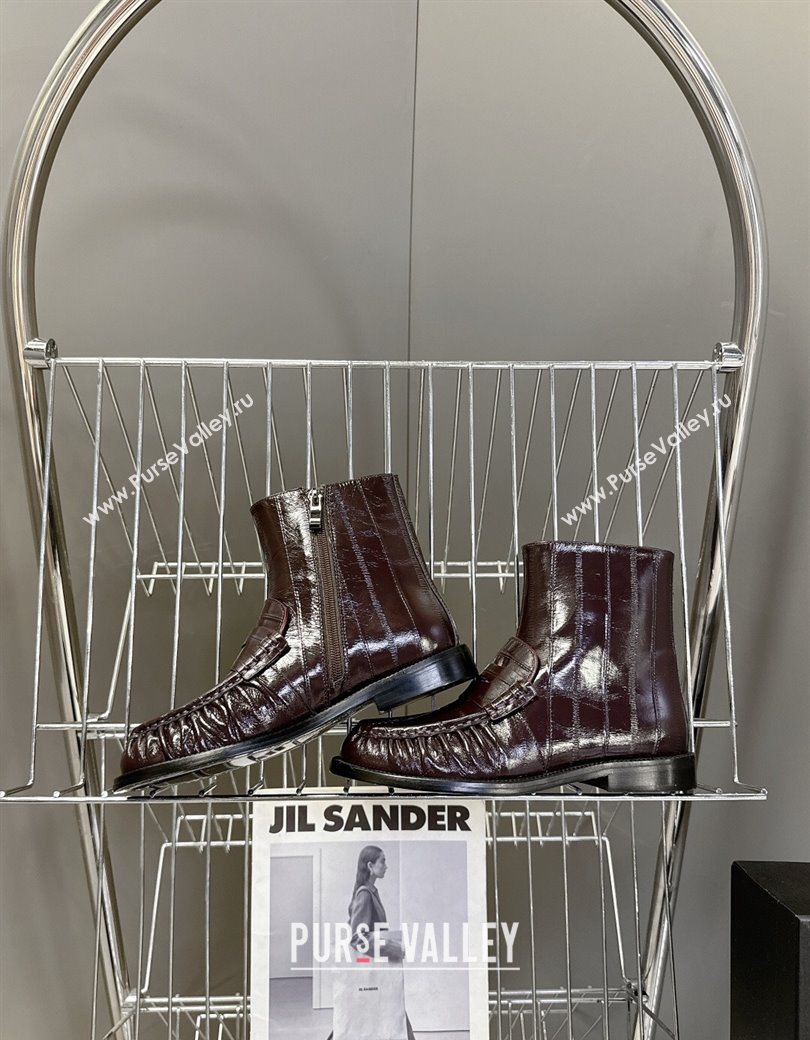 Saint Laurent Le Flat Booties in Eel Embossed Leather Dark Brown 2025 YSL121301 (MD-251213038)