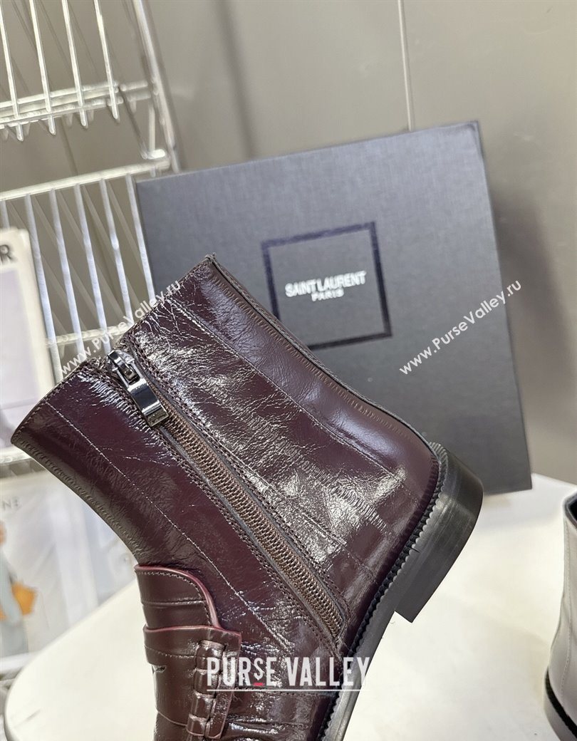 Saint Laurent Le Flat Booties in Eel Embossed Leather Dark Brown 2025 YSL121301 (MD-251213038)