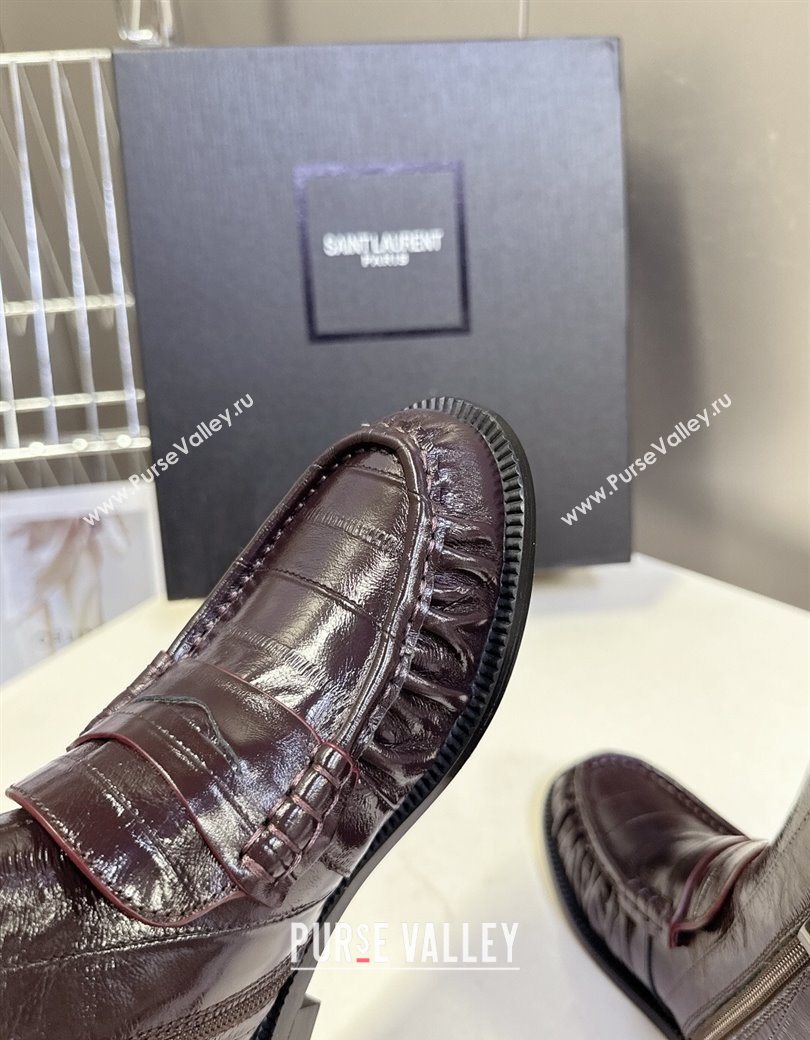 Saint Laurent Le Flat Booties in Eel Embossed Leather Dark Brown 2025 YSL121301 (MD-251213038)