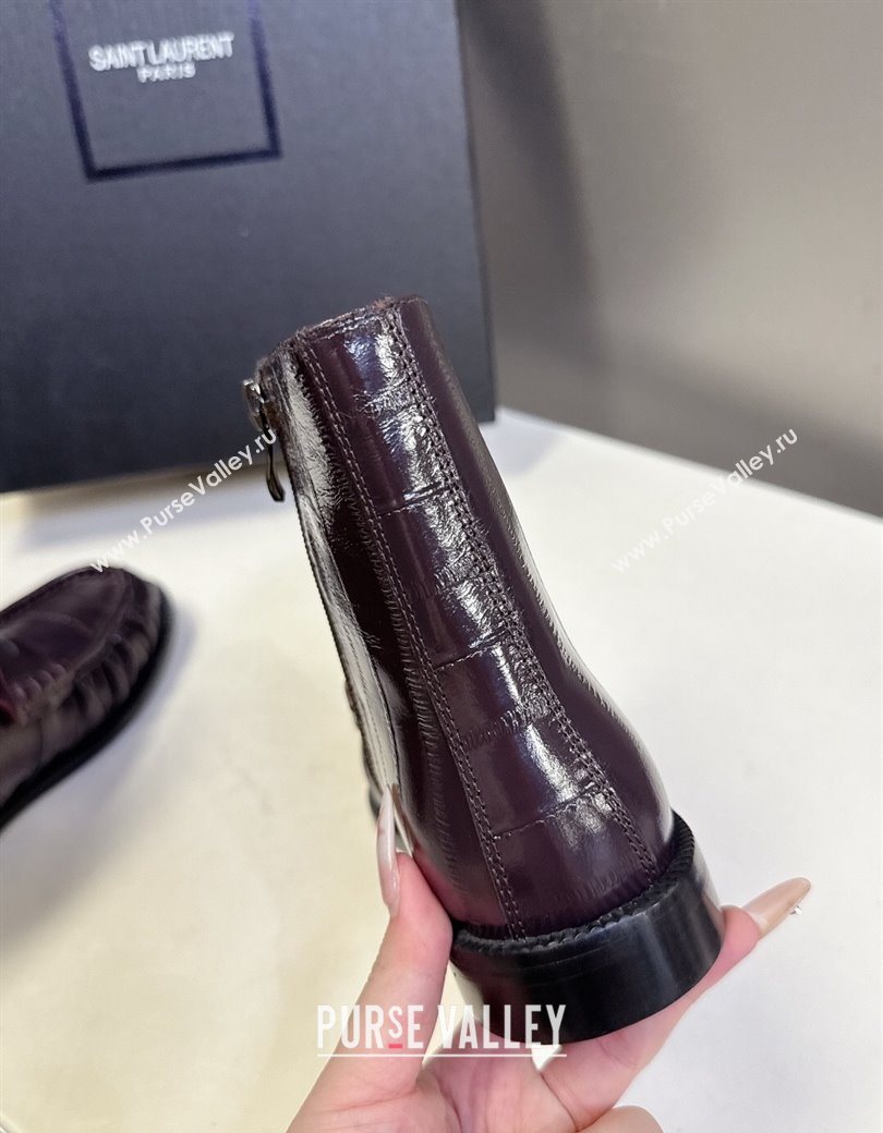 Saint Laurent Le Flat Booties in Eel Embossed Leather Dark Brown 2025 YSL121301 (MD-251213038)