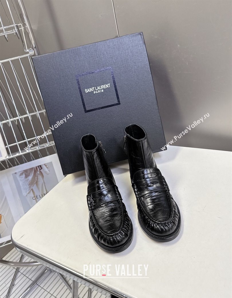 Saint Laurent Le Flat Booties in Eel Embossed Leather Black 2025 YSL121301 (MD-251213039)