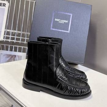 Saint Laurent Le Flat Booties in Eel Embossed Leather Black 2025 YSL121301 (MD-251213039)