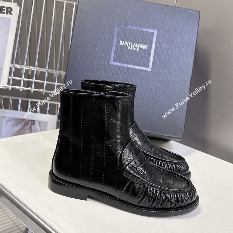 Saint Laurent Le Flat Booties in Eel Embossed Leather Black 2025 YSL121301 (MD-251213039)