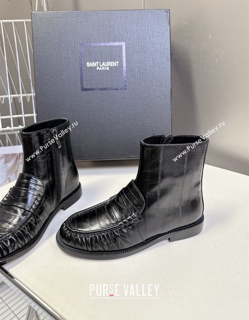 Saint Laurent Le Flat Booties in Eel Embossed Leather Black 2025 YSL121301 (MD-251213039)