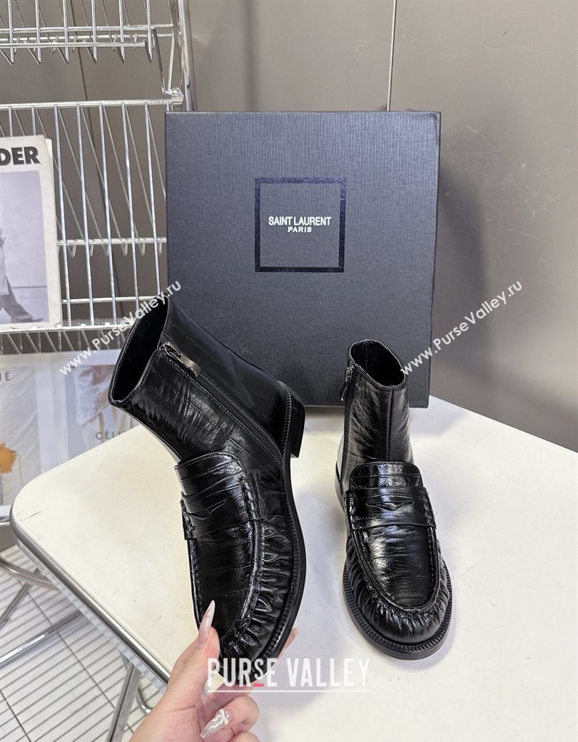 Saint Laurent Le Flat Booties in Eel Embossed Leather Black 2025 YSL121301 (MD-251213039)