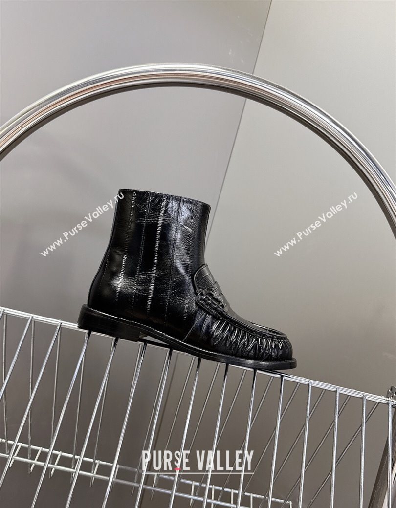 Saint Laurent Le Flat Booties in Eel Embossed Leather Black 2025 YSL121301 (MD-251213039)
