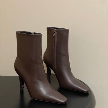 Saint Laurent Jill Heel Booties 10cm in Calfskin Leather Dark Brown 2025 806674 (MD-251213024)