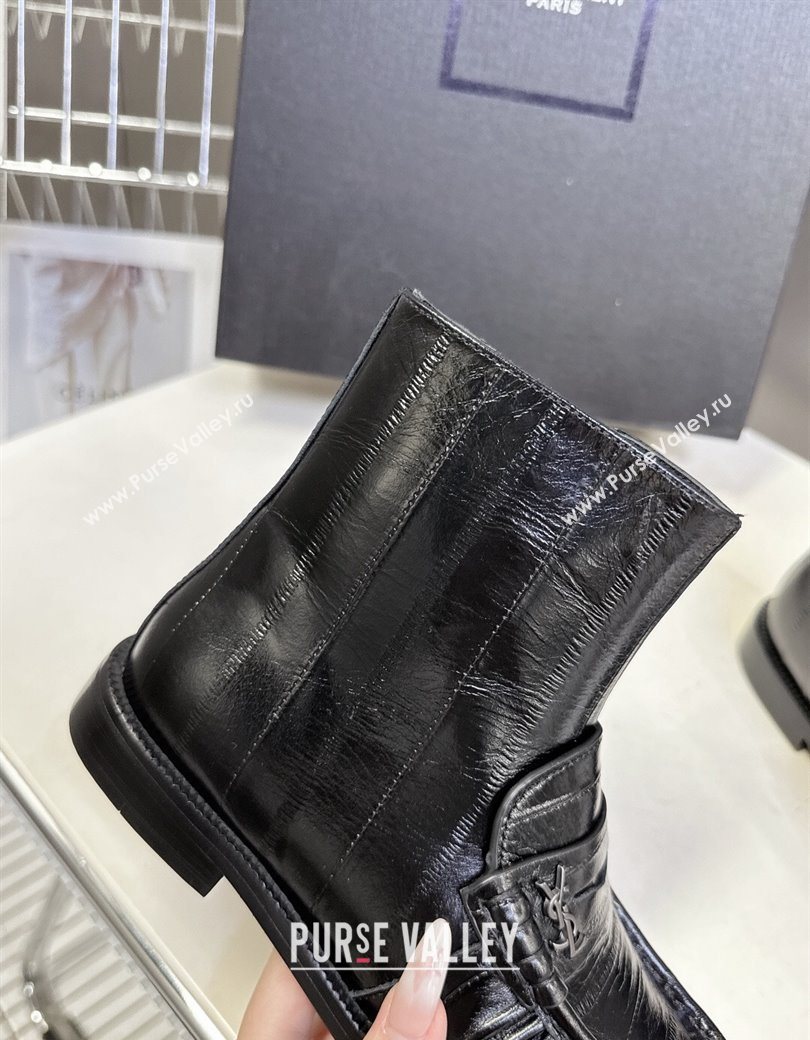 Saint Laurent Le Flat Booties in Eel Embossed Leather Black 2025 YSL121301 (MD-251213039)