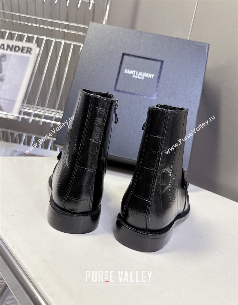 Saint Laurent Le Flat Booties in Eel Embossed Leather Black 2025 YSL121301 (MD-251213039)
