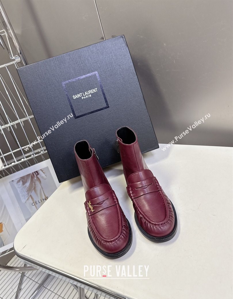Saint Laurent Le Flat Booties in Calfskin Leather Red 2025 YSL121301 (MD-251213040)
