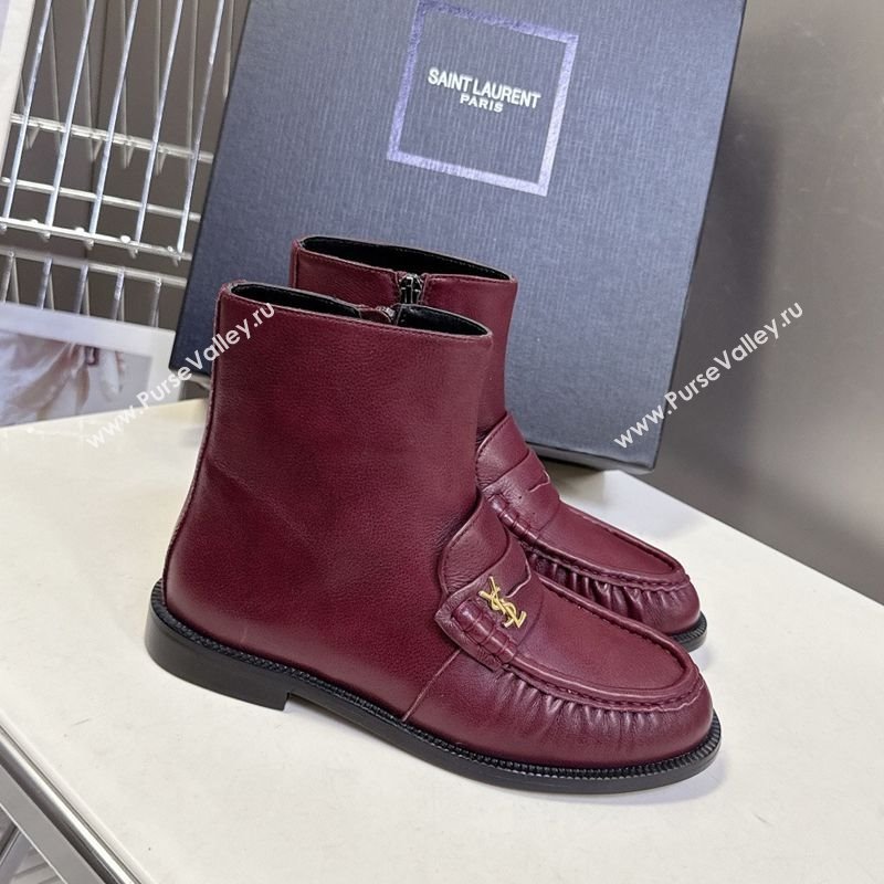 Saint Laurent Le Flat Booties in Calfskin Leather Red 2025 YSL121301 (MD-251213040)