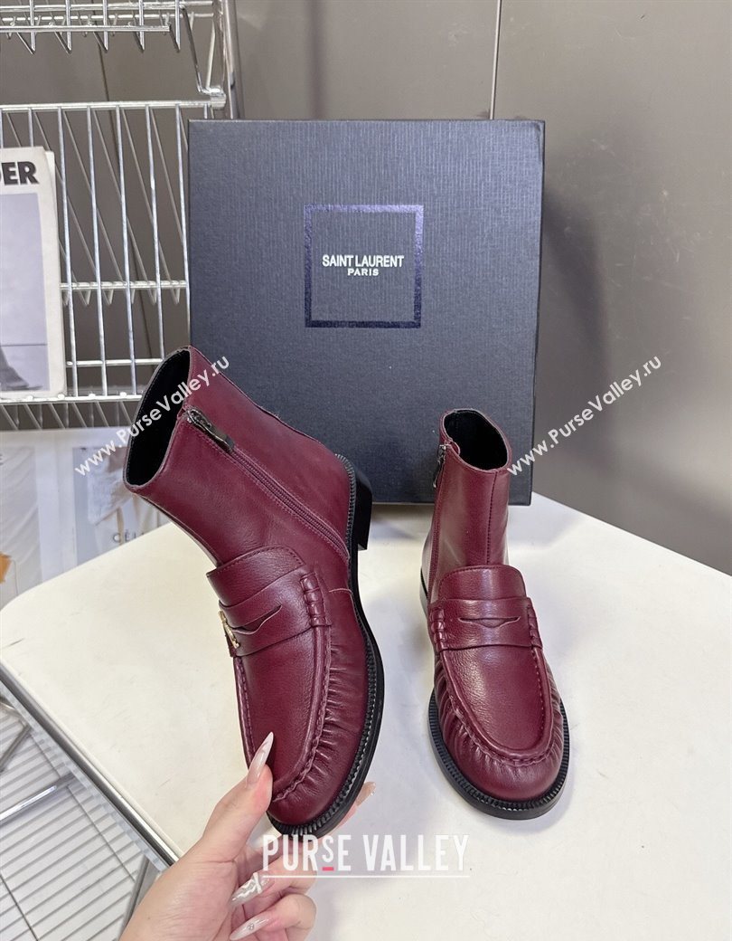 Saint Laurent Le Flat Booties in Calfskin Leather Red 2025 YSL121301 (MD-251213040)