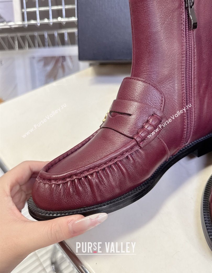 Saint Laurent Le Flat Booties in Calfskin Leather Red 2025 YSL121301 (MD-251213040)