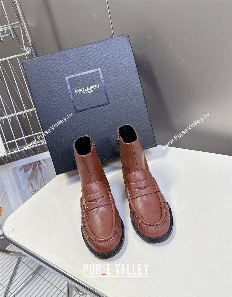 Saint Laurent Le Flat Booties in Calfskin Leather Brown 2025 YSL121301 (MD-251213041)