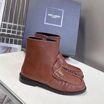 Saint Laurent Le Flat Booties in Calfskin Leather Brown 2025 YSL121301 (MD-251213041)