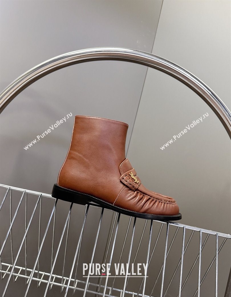Saint Laurent Le Flat Booties in Calfskin Leather Brown 2025 YSL121301 (MD-251213041)