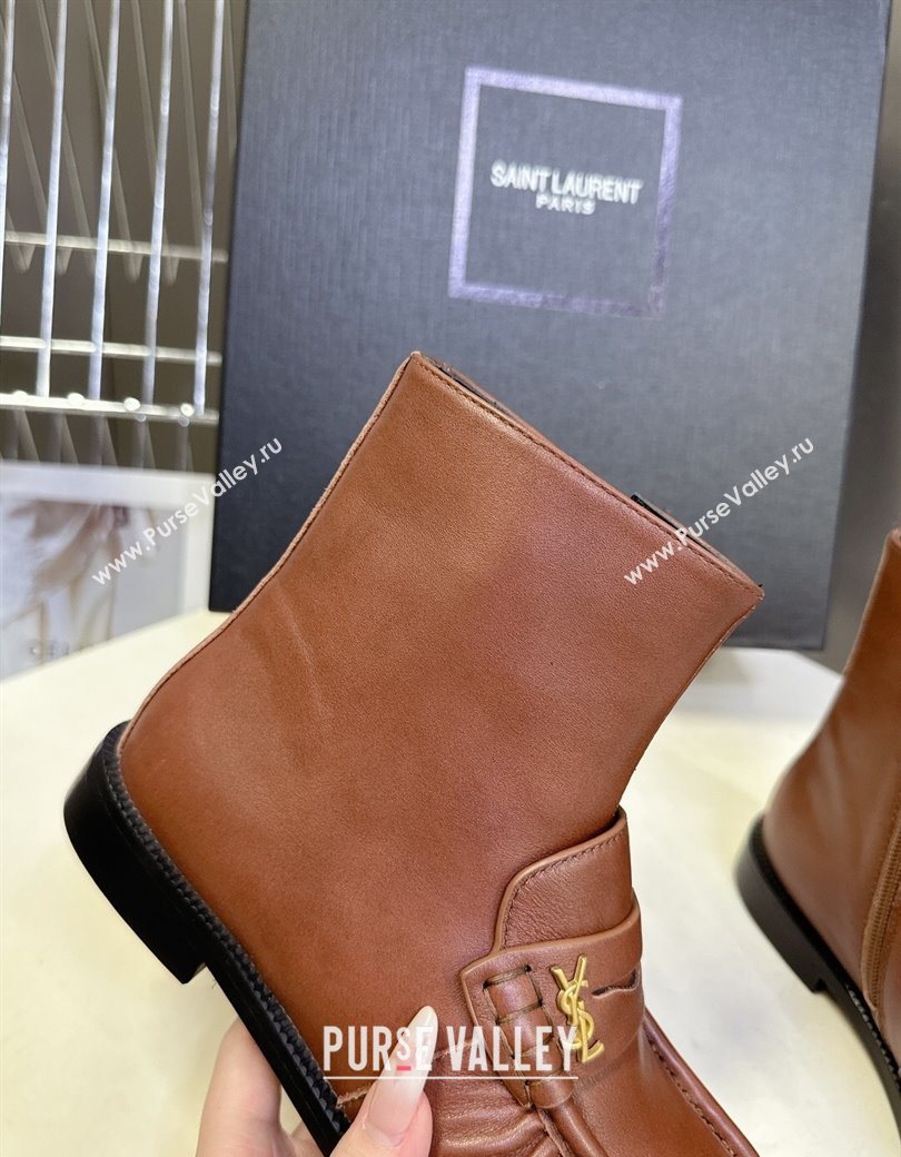 Saint Laurent Le Flat Booties in Calfskin Leather Brown 2025 YSL121301 (MD-251213041)
