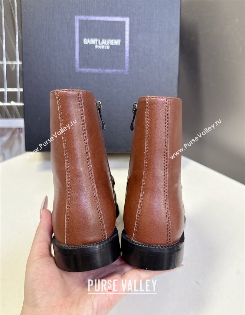 Saint Laurent Le Flat Booties in Calfskin Leather Brown 2025 YSL121301 (MD-251213041)