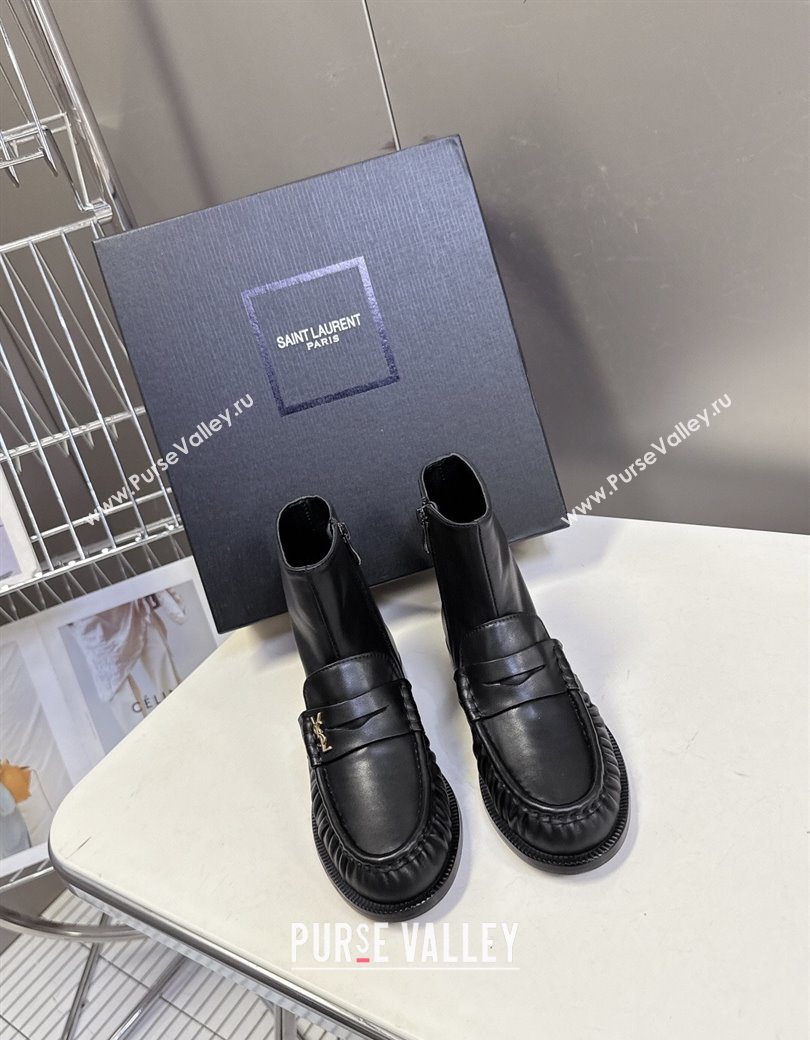 Saint Laurent Le Flat Booties in Calfskin Leather Black 2025 YSL121301 (MD-251213042)