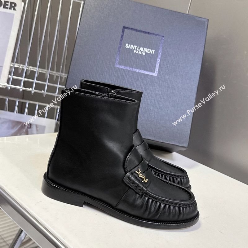 Saint Laurent Le Flat Booties in Calfskin Leather Black 2025 YSL121301 (MD-251213042)