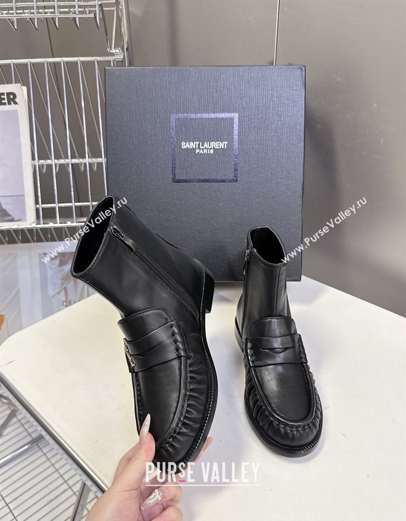 Saint Laurent Le Flat Booties in Calfskin Leather Black 2025 YSL121301 (MD-251213042)