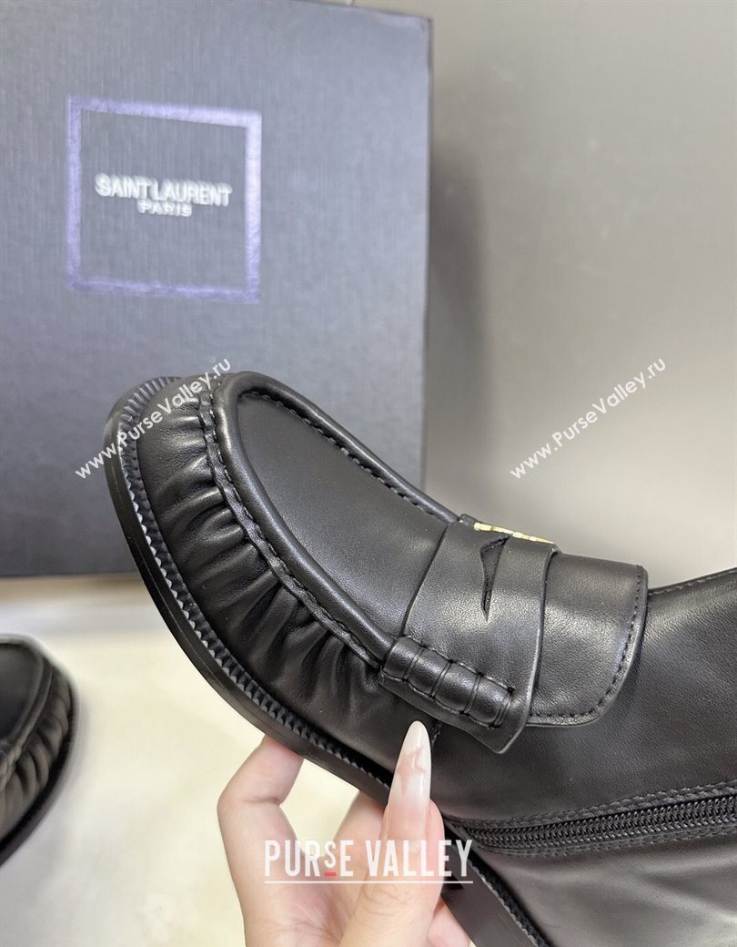 Saint Laurent Le Flat Booties in Calfskin Leather Black 2025 YSL121301 (MD-251213042)