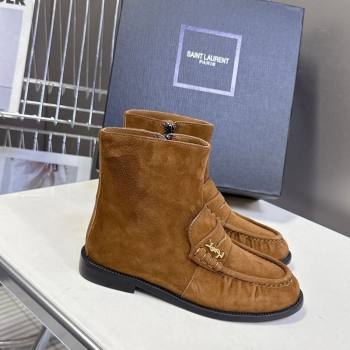 Saint Laurent Le Flat Booties in Suede Light Brown 2025 YSL121301 (MD-251213043)
