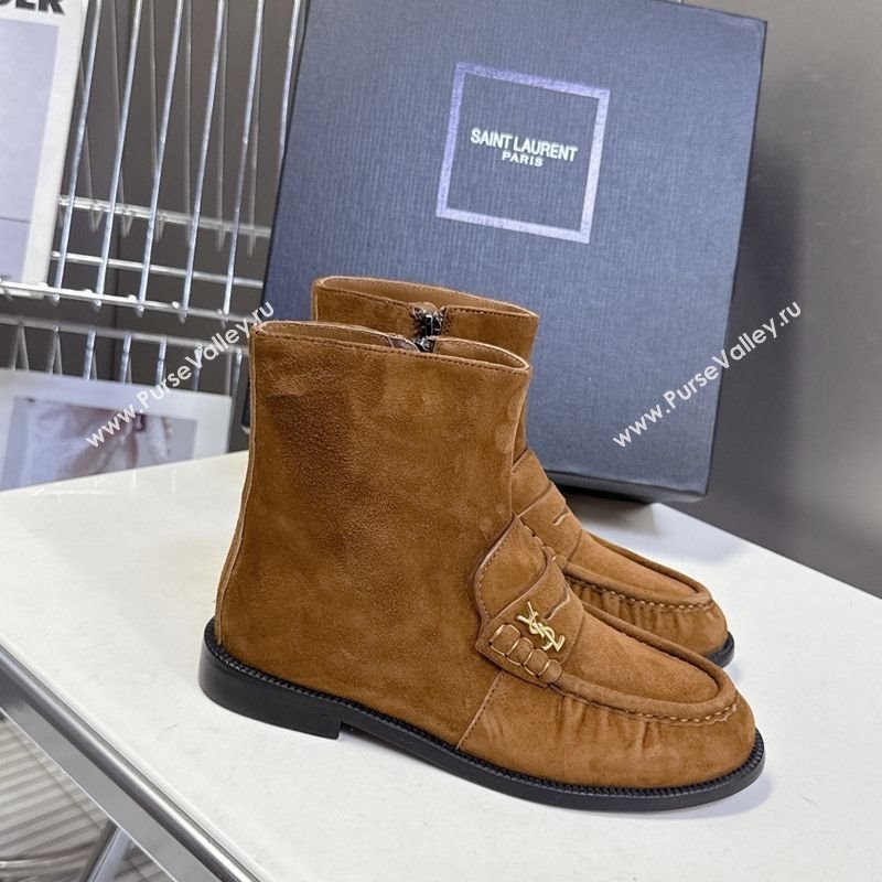Saint Laurent Le Flat Booties in Suede Light Brown 2025 YSL121301 (MD-251213043)