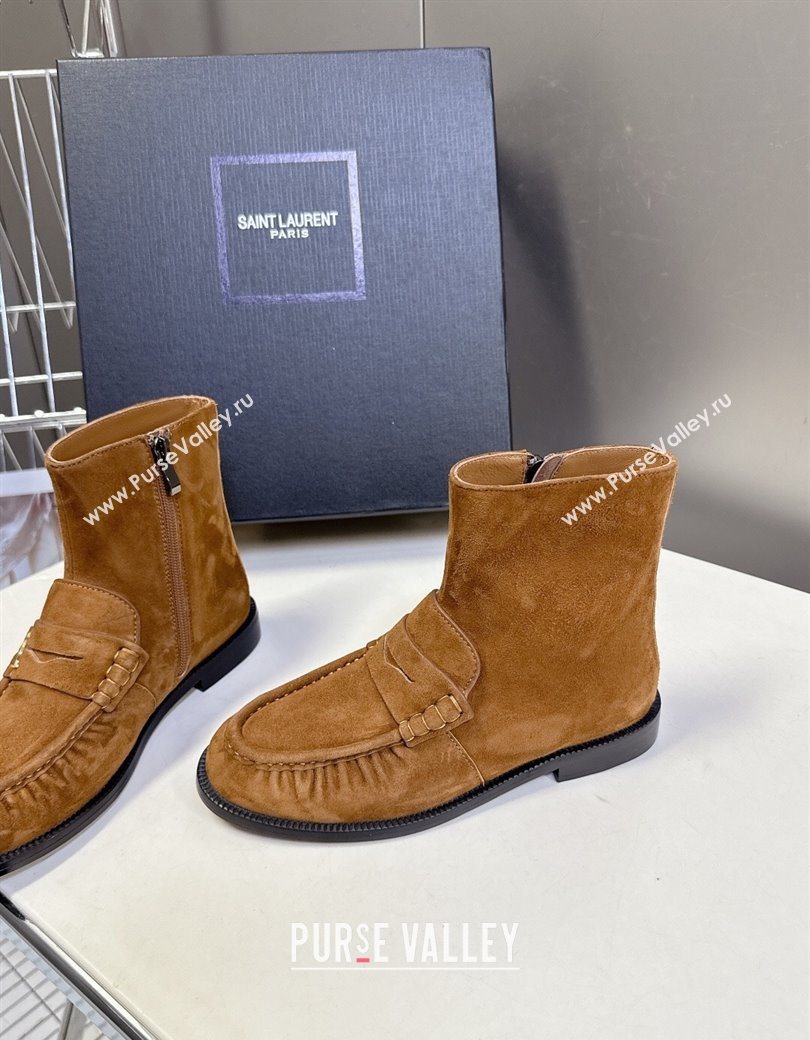Saint Laurent Le Flat Booties in Suede Light Brown 2025 YSL121301 (MD-251213043)