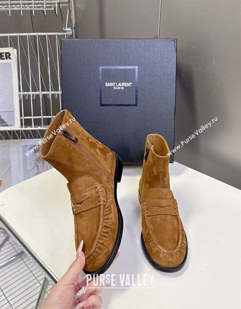 Saint Laurent Le Flat Booties in Suede Light Brown 2025 YSL121301 (MD-251213043)