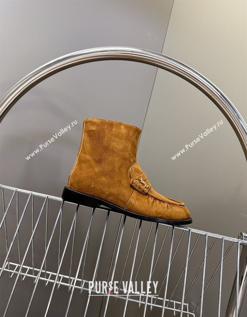 Saint Laurent Le Flat Booties in Suede Light Brown 2025 YSL121301 (MD-251213043)