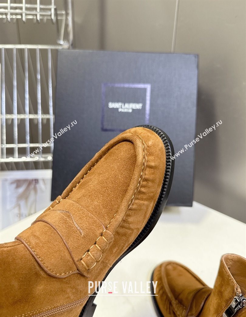Saint Laurent Le Flat Booties in Suede Light Brown 2025 YSL121301 (MD-251213043)