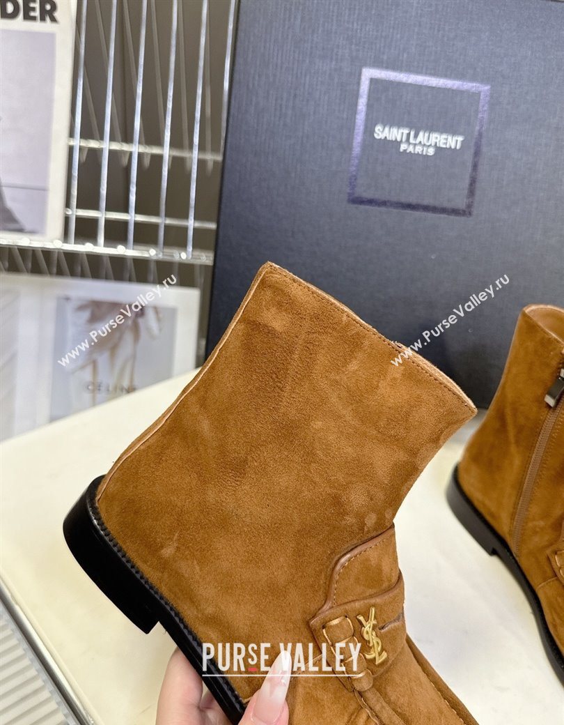 Saint Laurent Le Flat Booties in Suede Light Brown 2025 YSL121301 (MD-251213043)