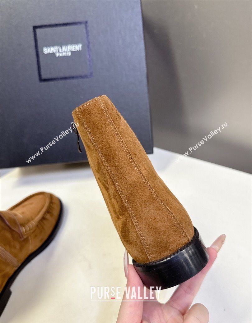 Saint Laurent Le Flat Booties in Suede Light Brown 2025 YSL121301 (MD-251213043)