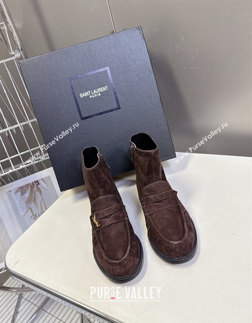 Saint Laurent Le Flat Booties in Suede Dark Brown 2025 YSL121301 (MD-251213044)