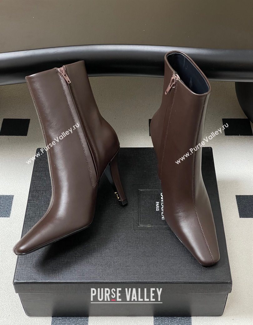 Saint Laurent Jill Heel Booties 10cm in Calfskin Leather Dark Brown 2025 806674 (MD-251213024)