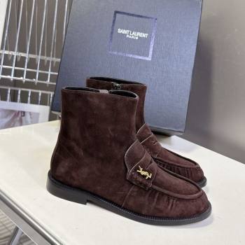 Saint Laurent Le Flat Booties in Suede Dark Brown 2025 YSL121301 (MD-251213044)