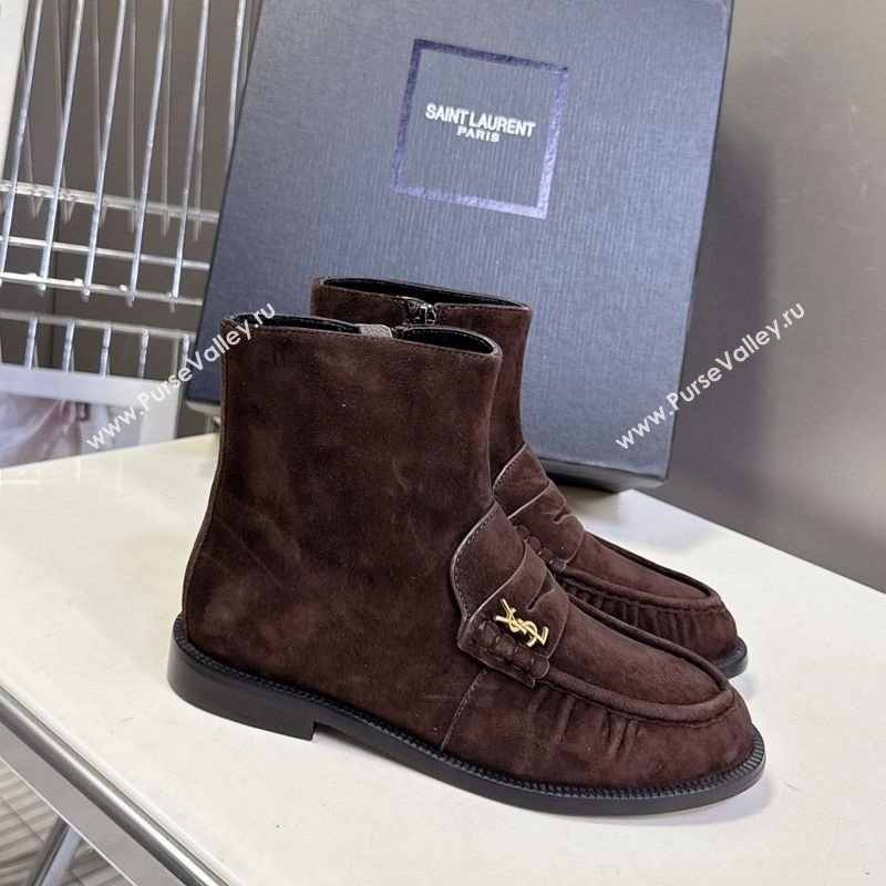 Saint Laurent Le Flat Booties in Suede Dark Brown 2025 YSL121301 (MD-251213044)