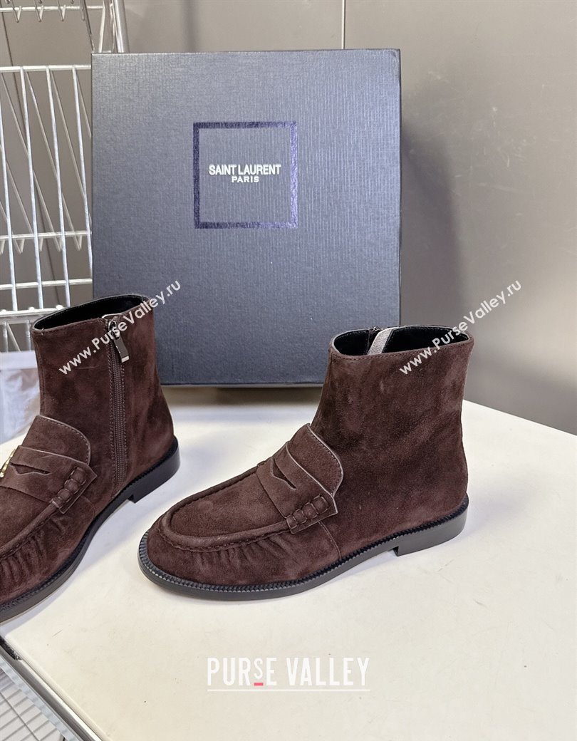 Saint Laurent Le Flat Booties in Suede Dark Brown 2025 YSL121301 (MD-251213044)