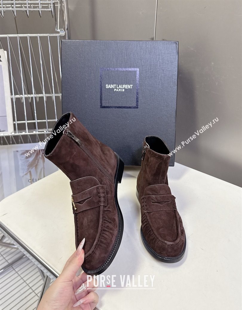 Saint Laurent Le Flat Booties in Suede Dark Brown 2025 YSL121301 (MD-251213044)