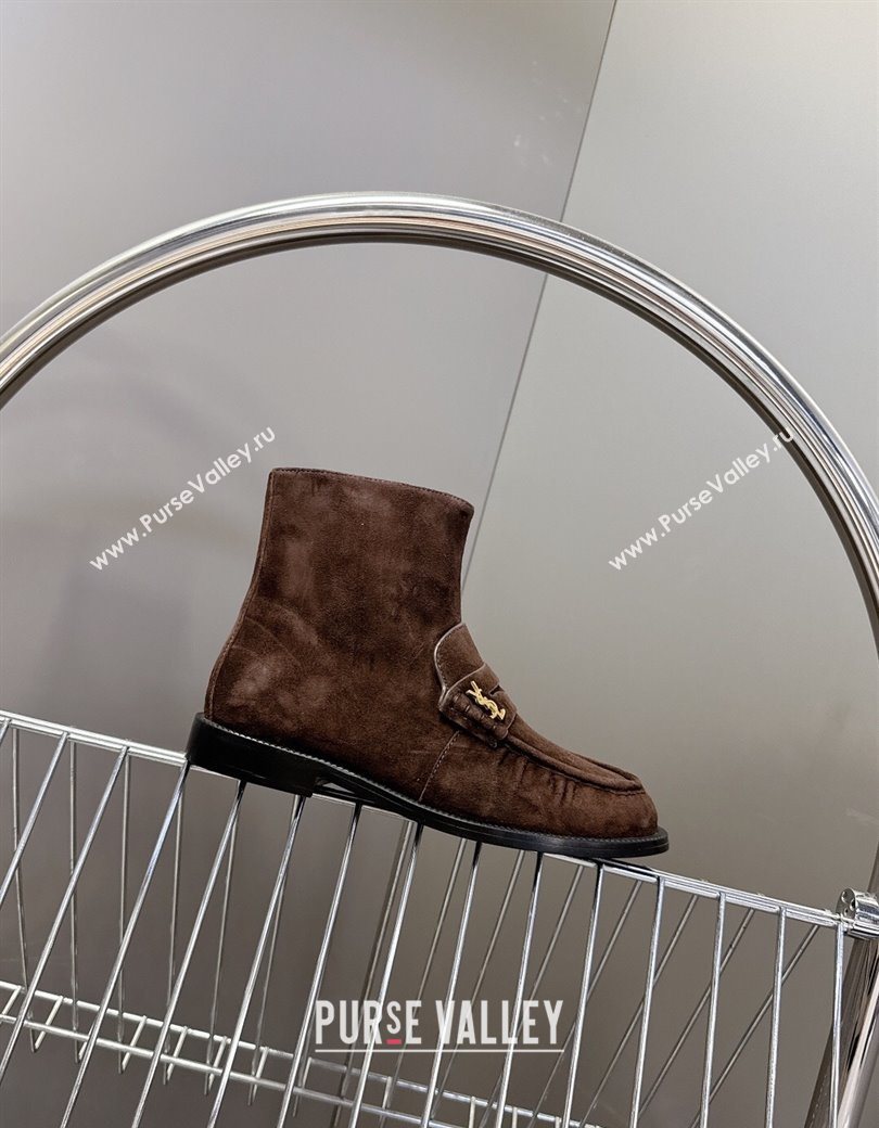 Saint Laurent Le Flat Booties in Suede Dark Brown 2025 YSL121301 (MD-251213044)