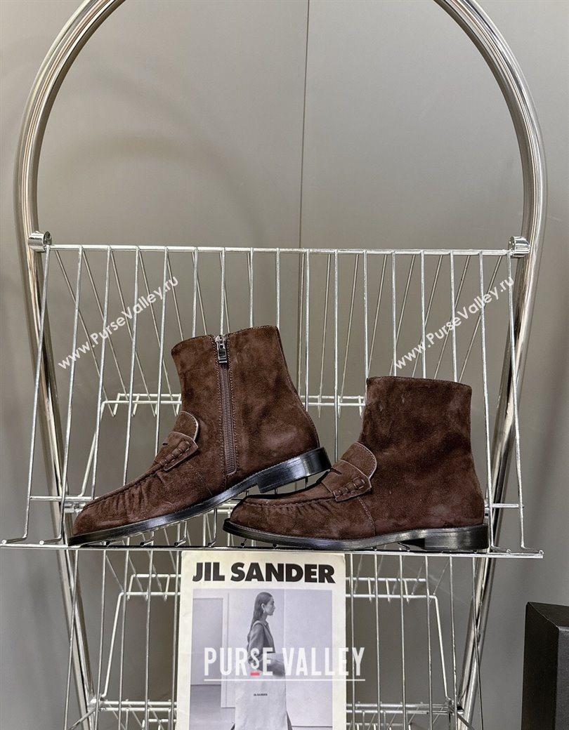 Saint Laurent Le Flat Booties in Suede Dark Brown 2025 YSL121301 (MD-251213044)