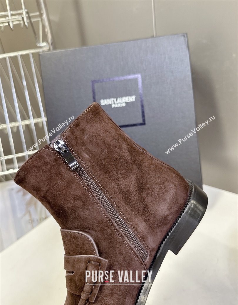 Saint Laurent Le Flat Booties in Suede Dark Brown 2025 YSL121301 (MD-251213044)