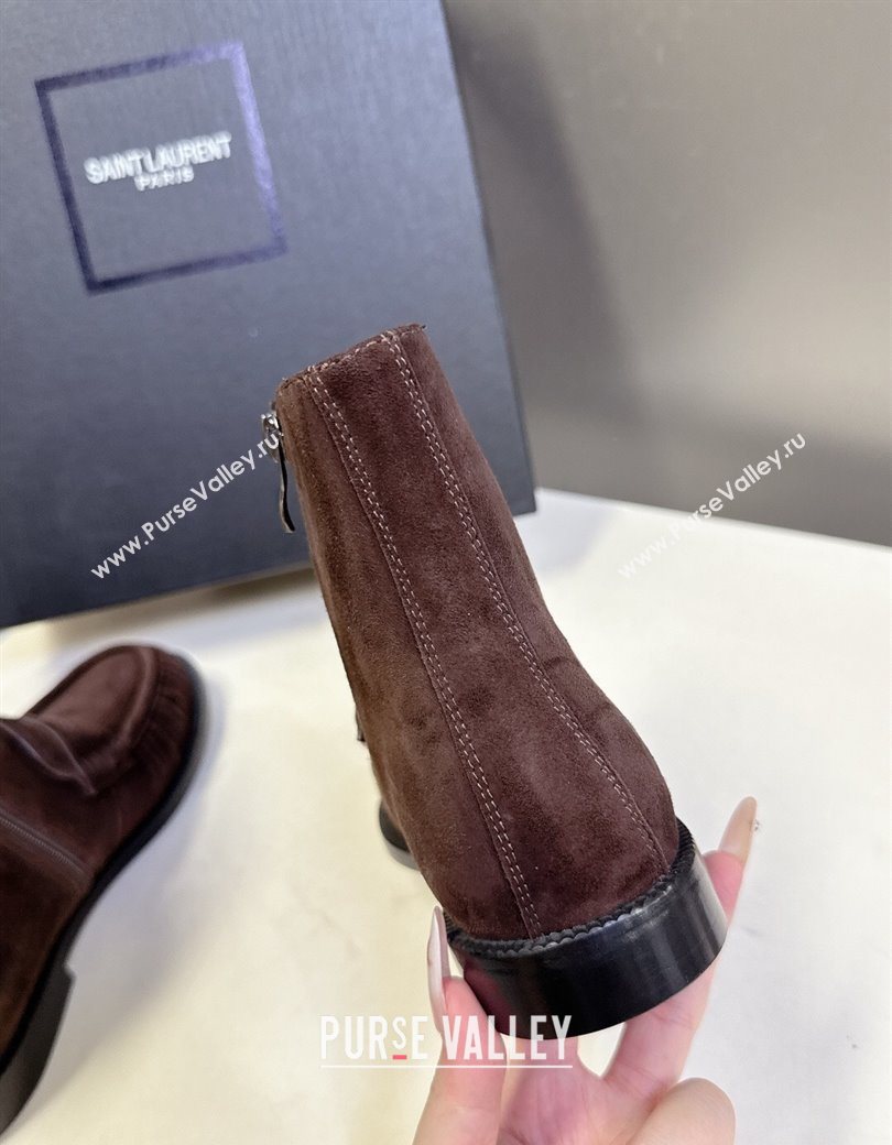 Saint Laurent Le Flat Booties in Suede Dark Brown 2025 YSL121301 (MD-251213044)
