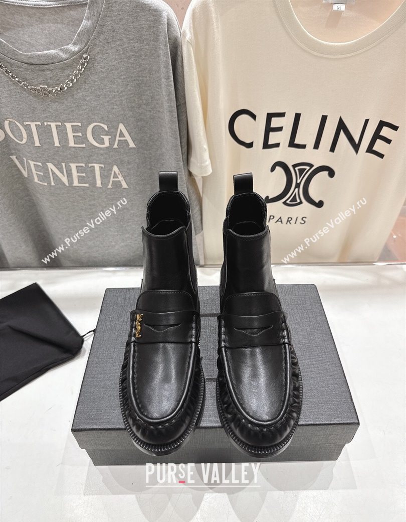 Saint Laurent Le Flat Chelsea Booties in Calfskin Leather Black 2025 YSL121302 (MD-251213046)