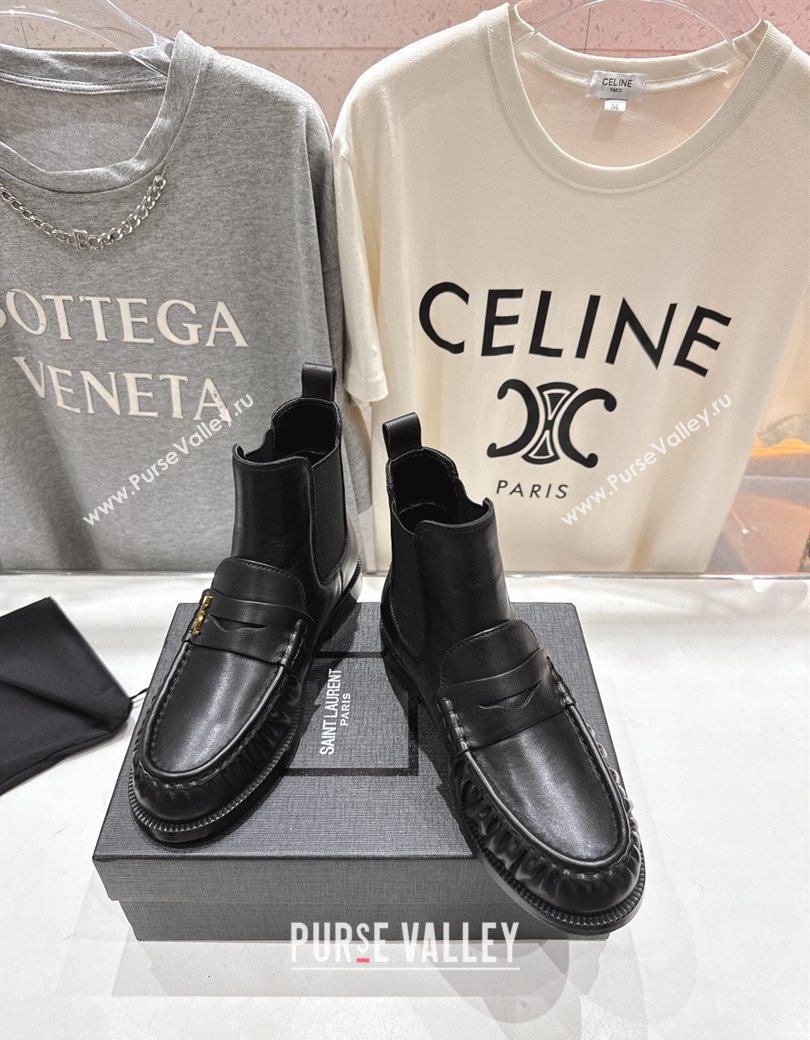 Saint Laurent Le Flat Chelsea Booties in Calfskin Leather Black 2025 YSL121302 (MD-251213046)