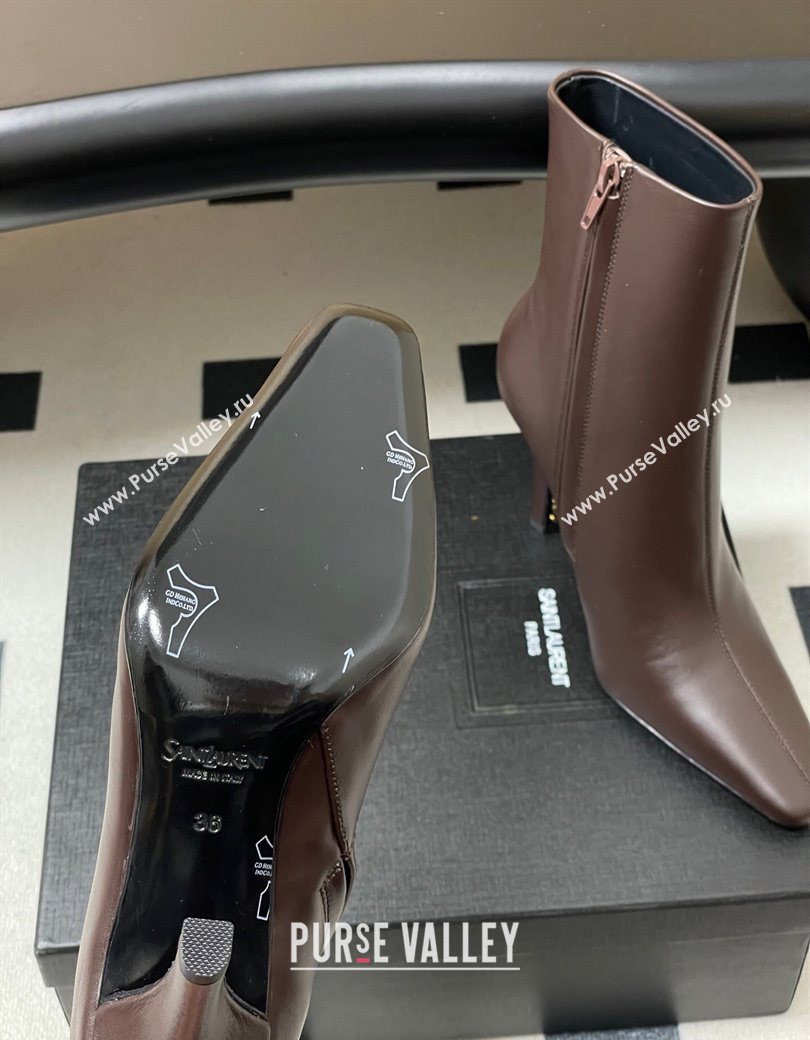 Saint Laurent Jill Heel Booties 10cm in Calfskin Leather Dark Brown 2025 806674 (MD-251213024)