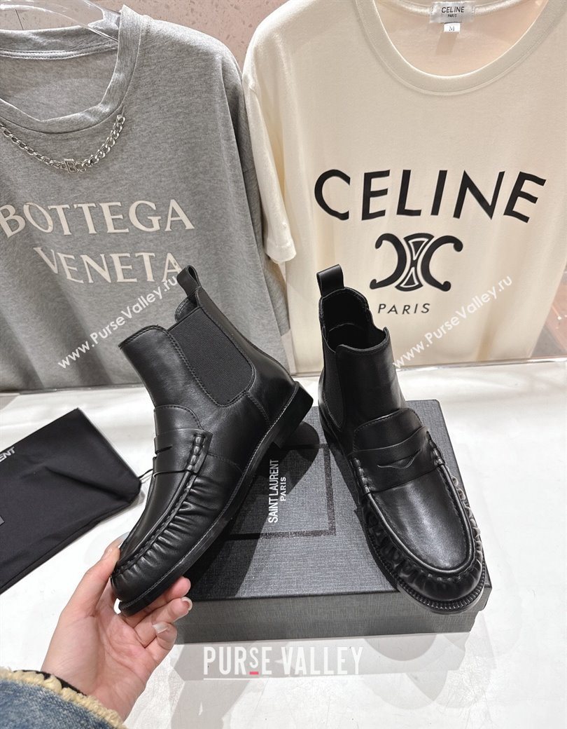Saint Laurent Le Flat Chelsea Booties in Calfskin Leather Black 2025 YSL121302 (MD-251213046)