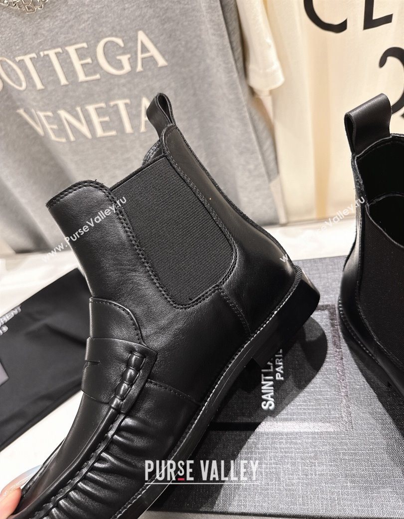 Saint Laurent Le Flat Chelsea Booties in Calfskin Leather Black 2025 YSL121302 (MD-251213046)